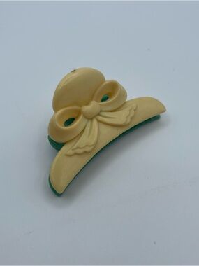 Vintage double sides medium 3” Bow plastic Hair clip green and beige